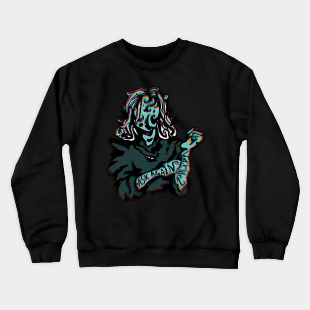 Ask Again Later. Glitchcore in Moss Green Crewneck Sweatshirt by TheDoodlemancer